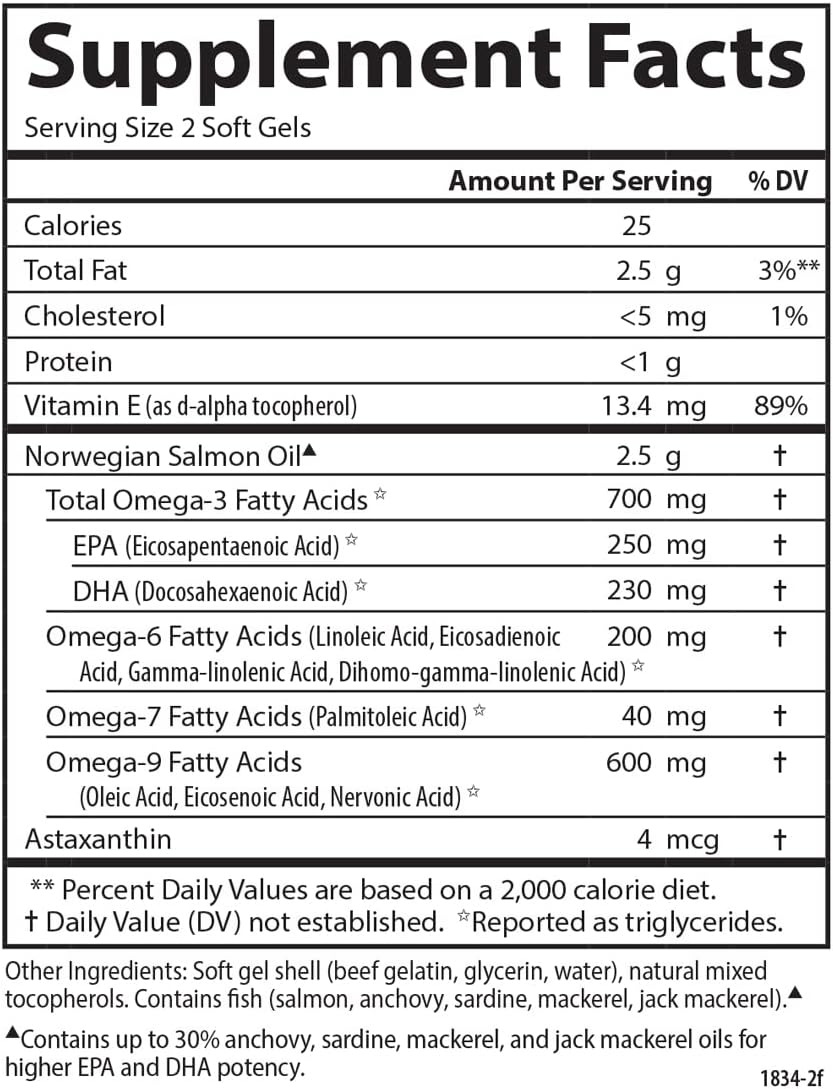 Carlson Salmon Oil Complete Softgels: 700mg Omega-3s + Astaxanthin for Heart, Brain, & Joint Health - 180 Count