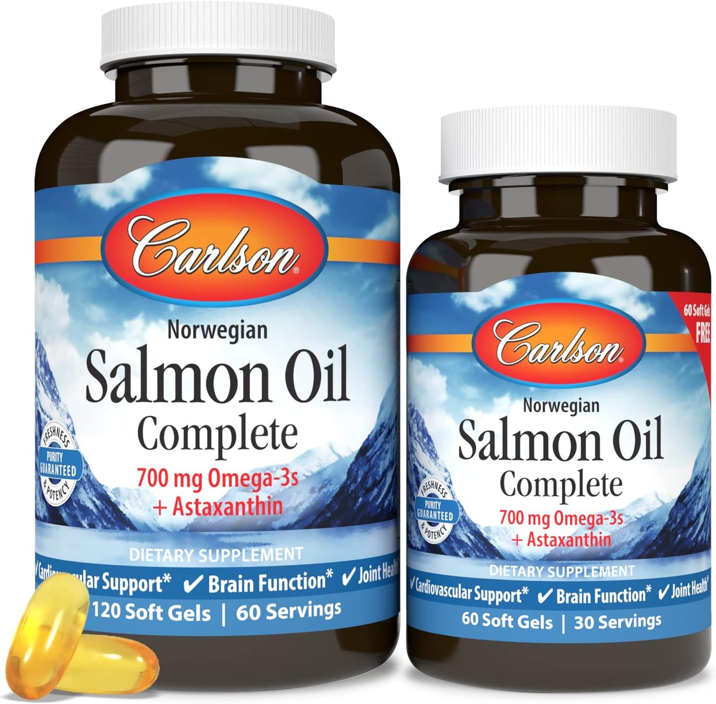 Carlson Salmon Oil Complete Softgels: 700mg Omega-3s + Astaxanthin for Heart, Brain, & Joint Health - 180 Count