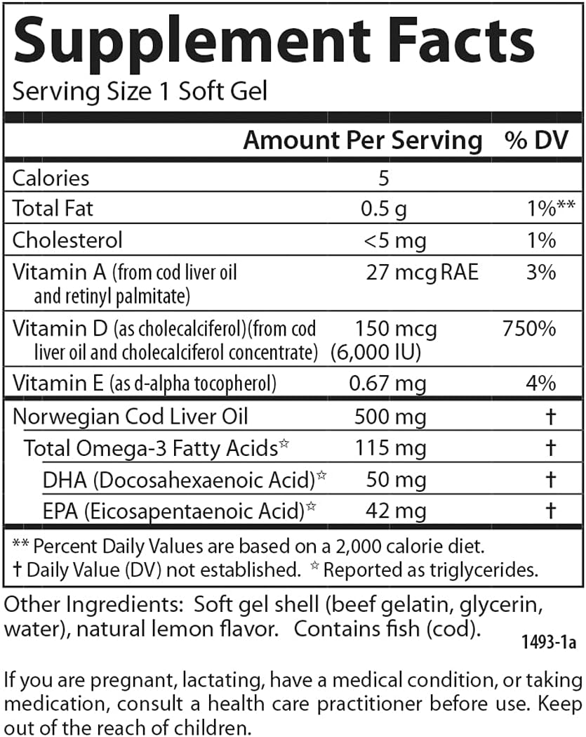 Carlson Solar D Gems 6000 IU Vitamin D3 with Omega-3 EPA and DHA, Lemon Flavor, 360 Softgels