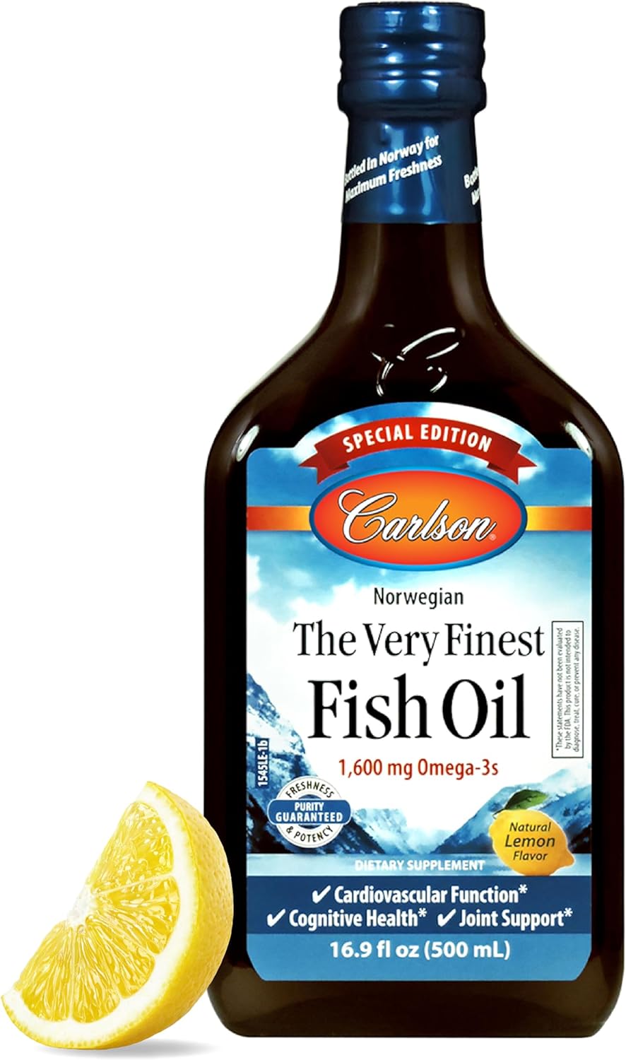Carlson Special Edition 1600 mg Omega-3 Fish Oil Liquid Supplement - Norwegian, Wild-Caught & Sustainably Sourced Lemon Flavor - 500 mL