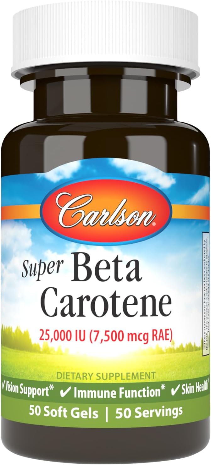 Carlson Super Beta Carotene Softgels - 25000 IU (15 mg) Vitamin A for Vision and Skin Health