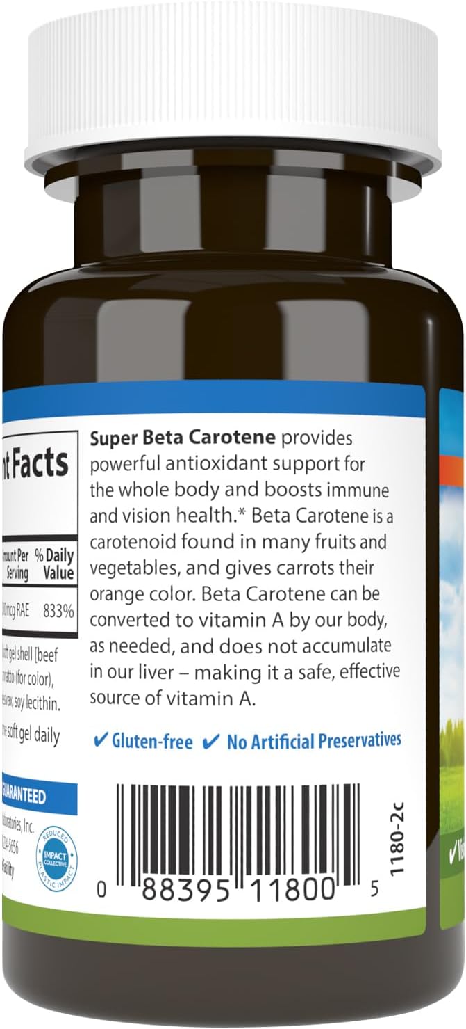 Carlson Super Beta Carotene Softgels - 25000 IU (15 mg) Vitamin A for Vision and Skin Health