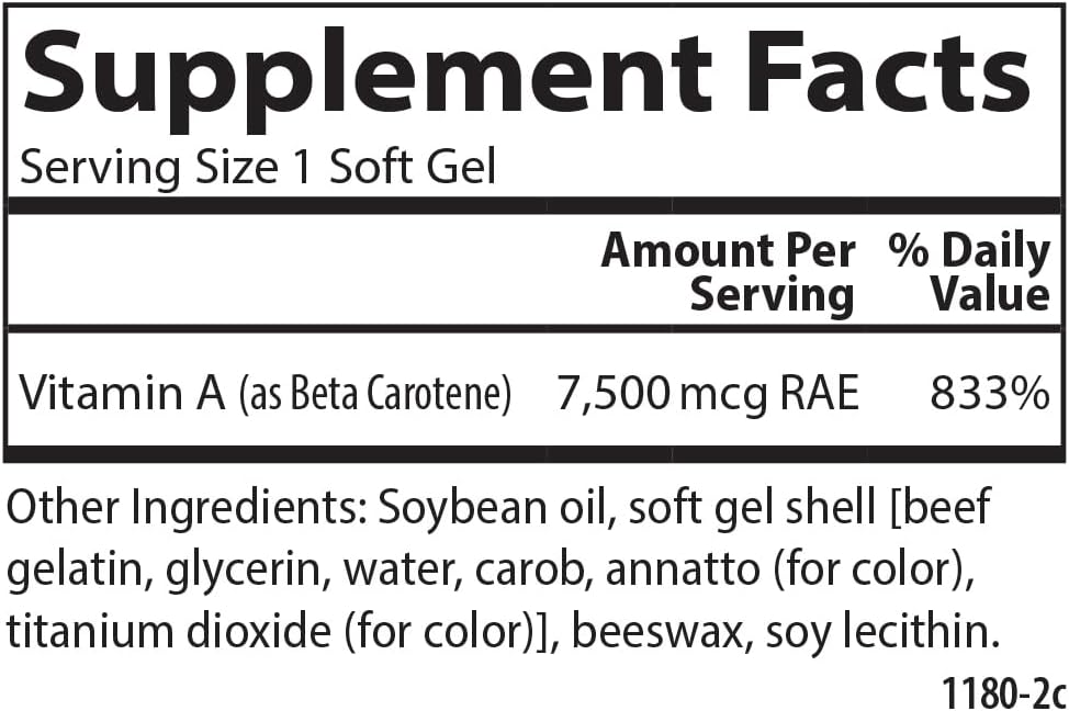 Carlson Super Beta Carotene Softgels - 25000 IU (15 mg) Vitamin A for Vision and Skin Health