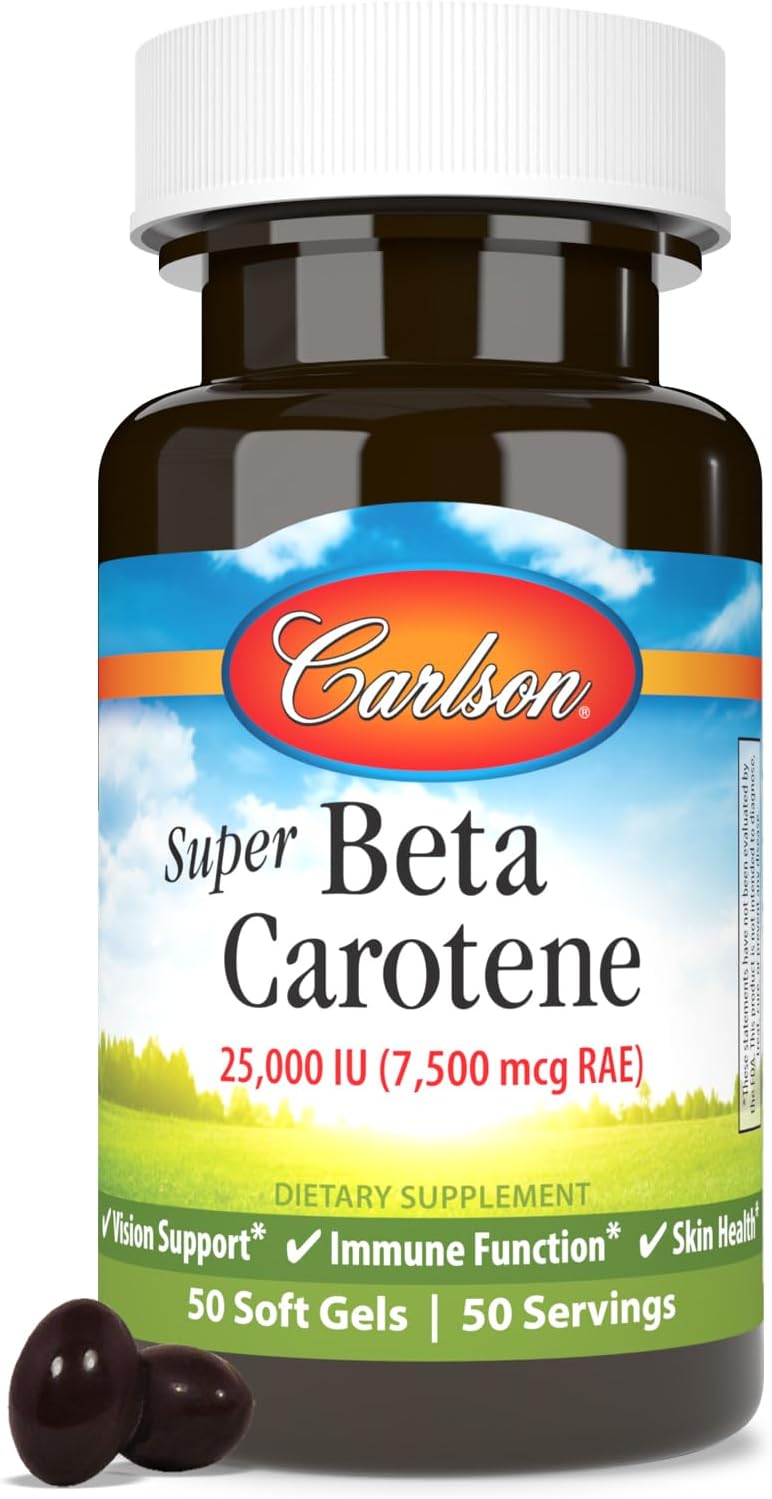 Carlson Super Beta Carotene Softgels - 25000 IU (15 mg) Vitamin A for Vision and Skin Health