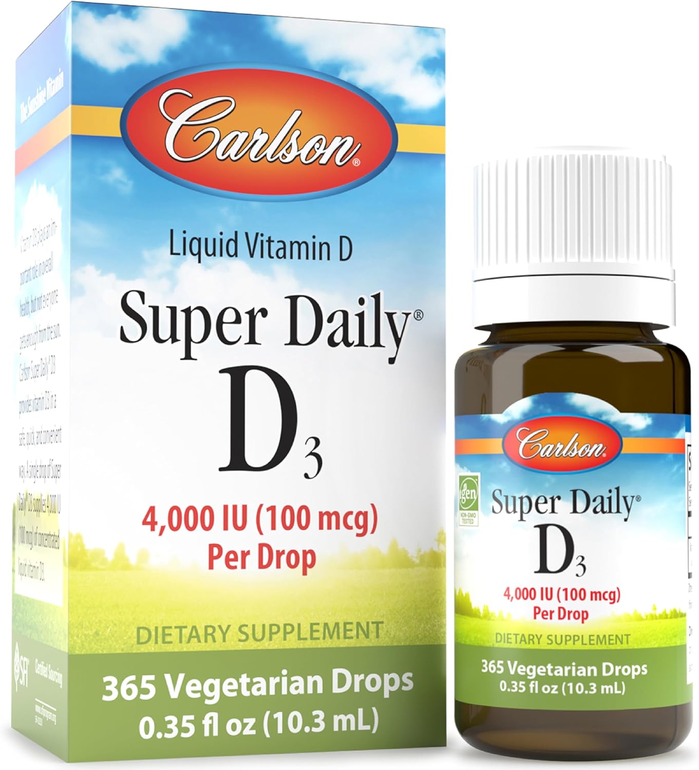 Carlson Super Daily D3 4000 IU Liquid Vitamin D3 Drops, 1-Year Supply, Unflavored, 365 Drops