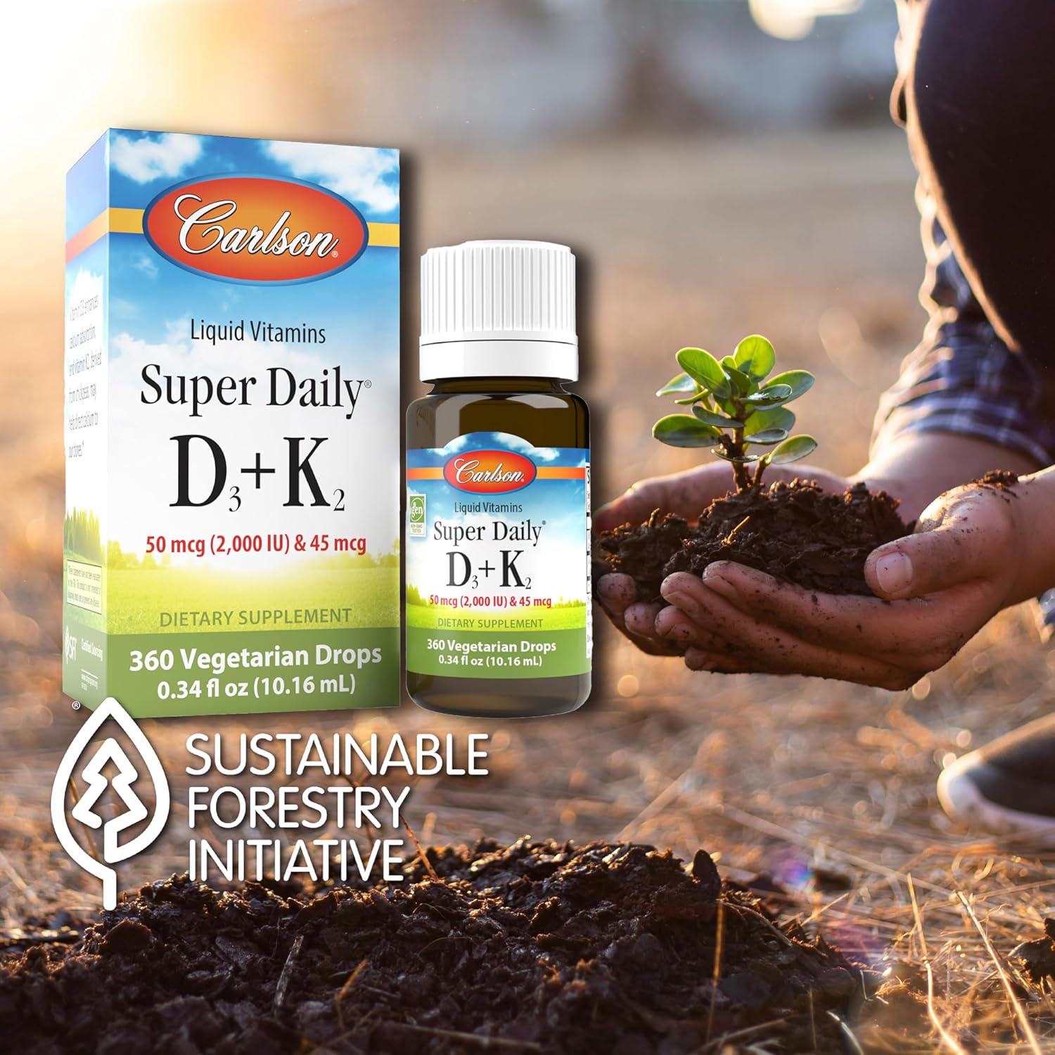 Carlson Super Daily D3 + K2, 50 mcg D3 + 45 mcg MK-7, Heart & Bone Health, 360 Liquid Drops, 10.16 ml