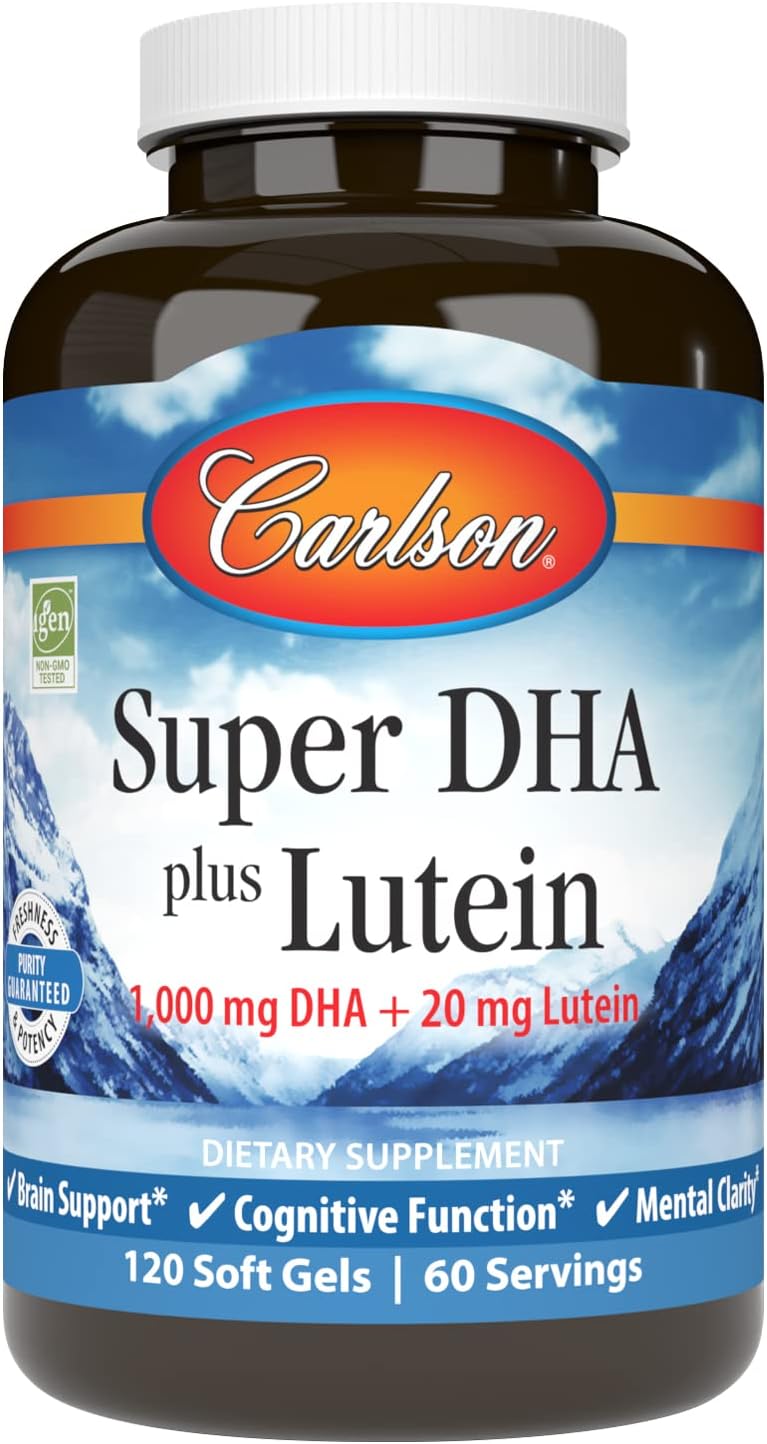 Carlson Super DHA Plus Lutein Softgels - 1000 mg DHA with 20 mg Lutein - 120 Count