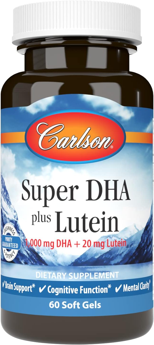 Carlson Super DHA Plus Lutein Softgels, High DHA and Lutein Formula, 60 Count