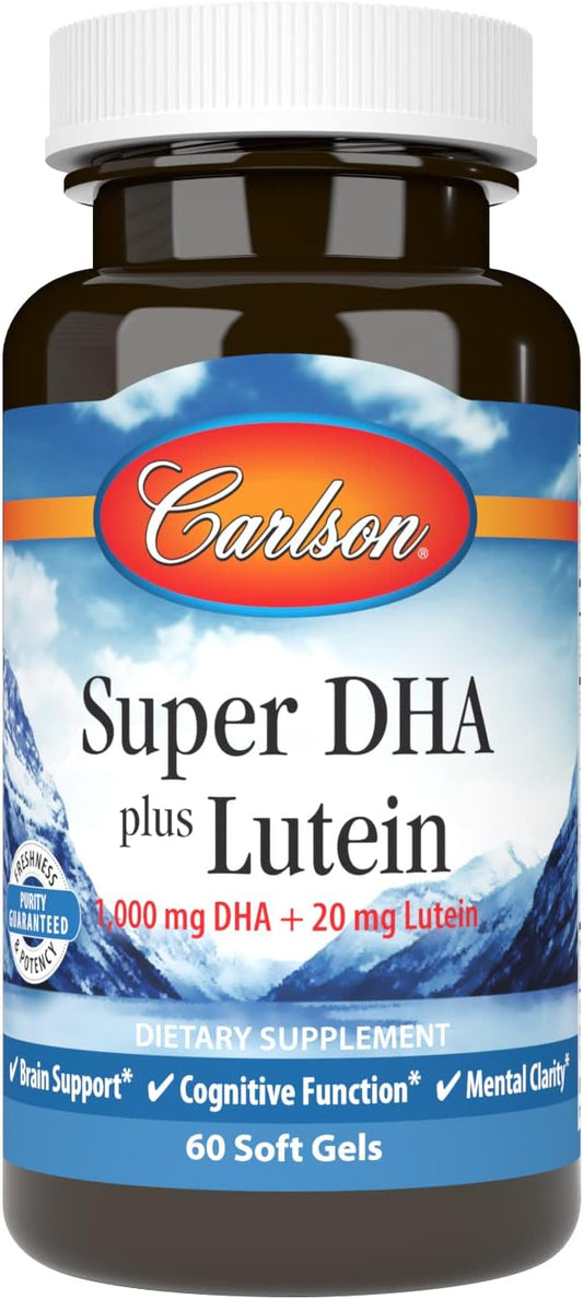 Carlson Super DHA Plus Lutein Softgels, High DHA and Lutein Formula, 60 Count