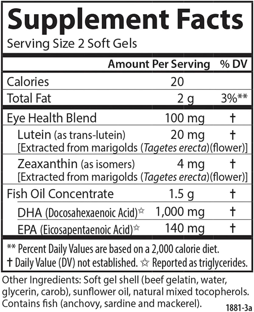 Carlson Super DHA Plus Lutein Softgels, High DHA and Lutein Formula, 60 Count