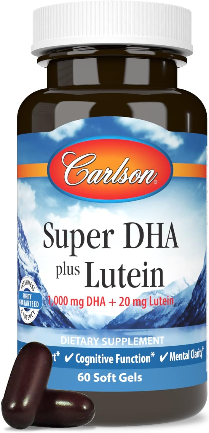 Carlson Super DHA Plus Lutein Softgels, High DHA and Lutein Formula, 60 Count