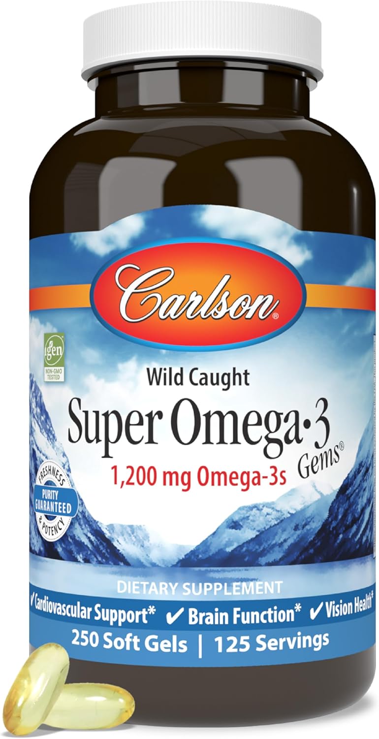 Carlson Super Omega-3 Gems 1200mg, Wild Caught, Sustainably Sourced - 250 Soft Gels