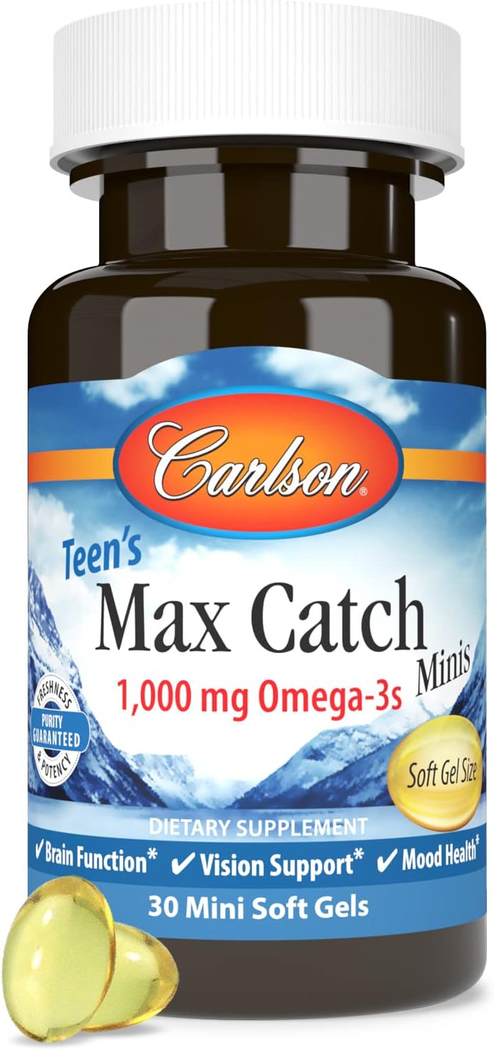 Carlson Teen's Max Catch Minis: Omega-3s for Brain, Vision, and Mood Health - 30 Softgels