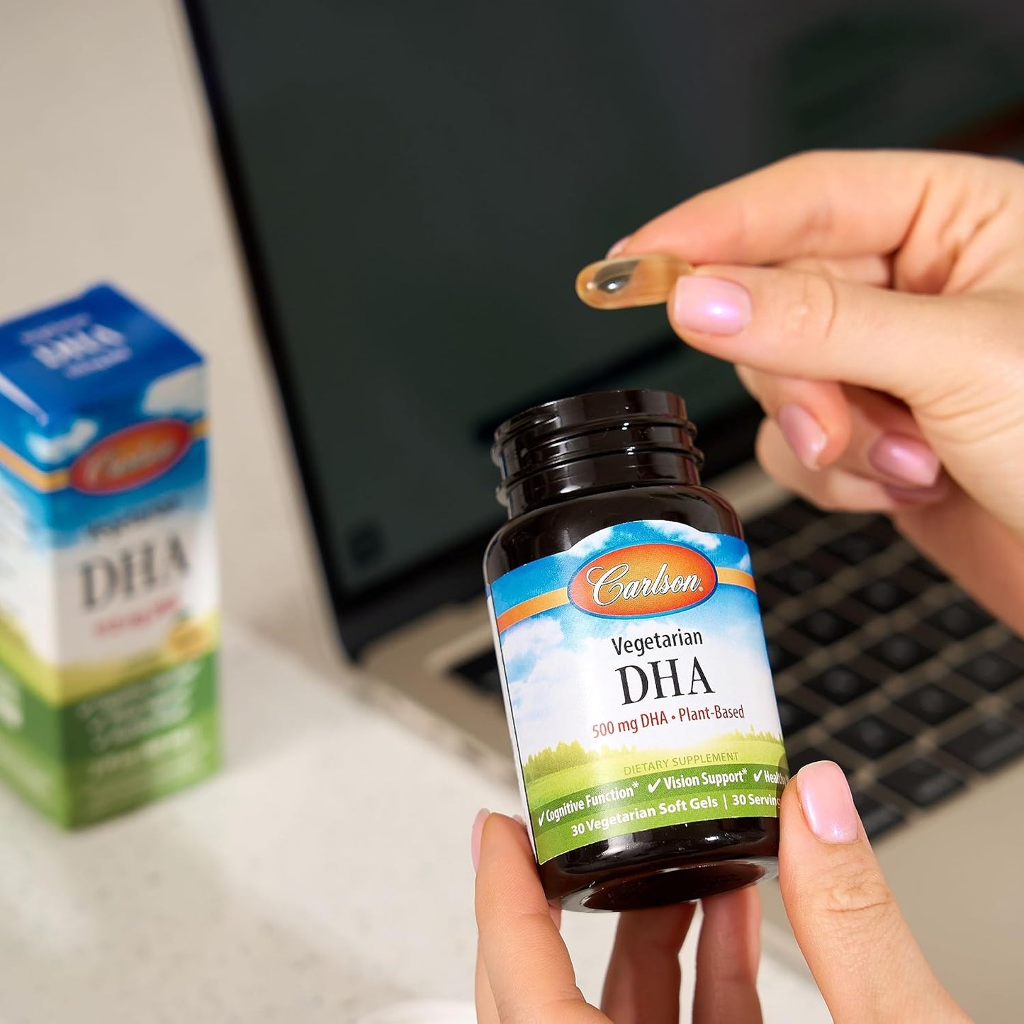 Carlson Vegetarian DHA Softgels - 500mg DHA, Plant-Based Brain and Mood Support from Sustainably Sourced Algae - 60 Count