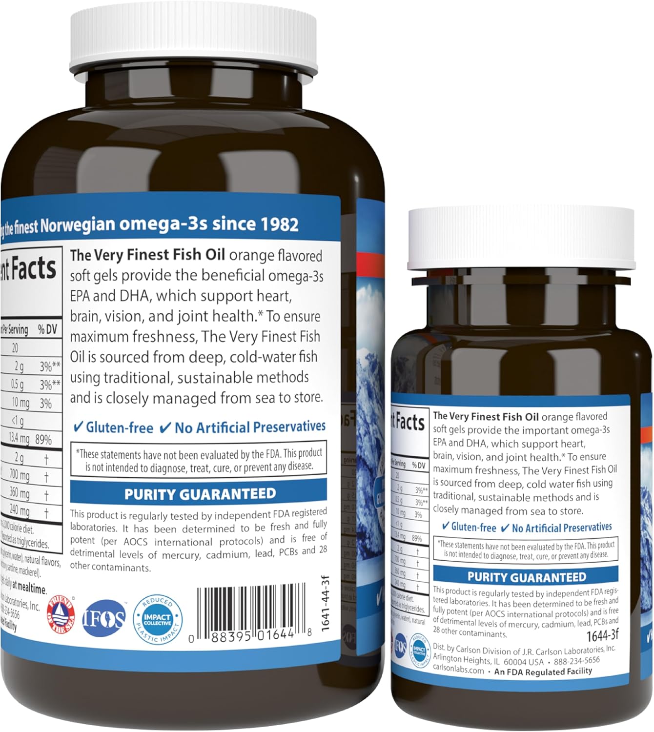 Carlson Very Finest Norwegian Fish Oil Capsules, 700mg Omega-3s, Wild Caught & Sustainably Sourced, Orange, 150 Softgels