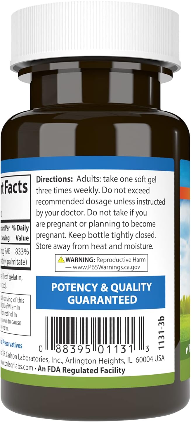 Carlson Vitamin A 25000 IU Soft Gels for Vision, Skin Health & Immune Function