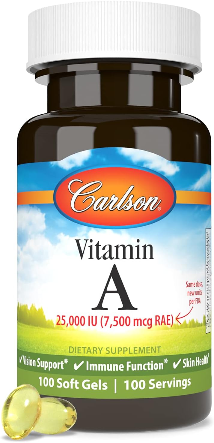Carlson Vitamin A 25000 IU Soft Gels for Vision, Skin Health & Immune Function