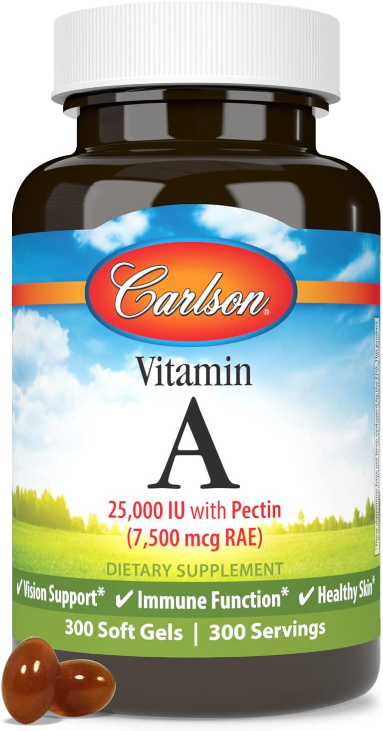 Carlson Vitamin A 25000 IU Softgels with Pectin for Vision & Skin Health - 300 Count