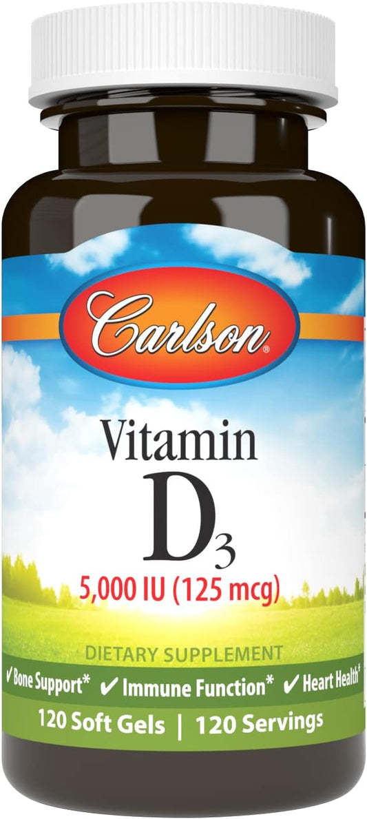 Carlson Vitamin D3 5000 IU Soft Gels for Bone and Muscle Health - 120 Count