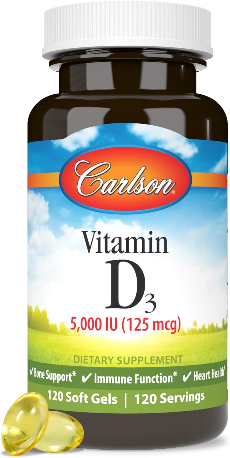 Carlson Vitamin D3 5000 IU Soft Gels for Bone and Muscle Health - 120 Count