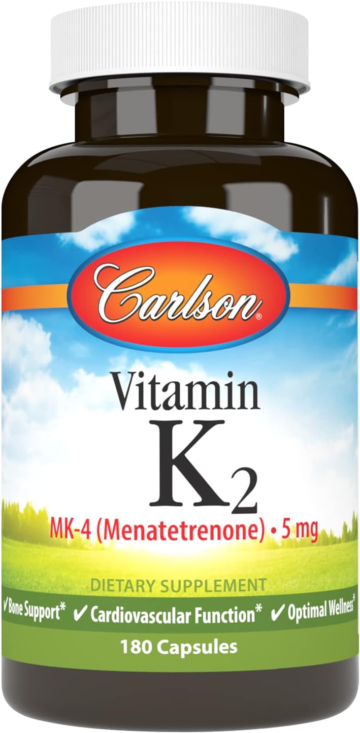 Carlson Vitamin K2 MK-4 Supplement for Bone & Heart Health - 180 Capsules, Soy-free Formula