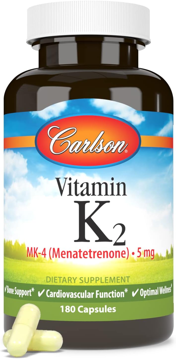 Carlson Vitamin K2 MK-4 Supplement for Bone & Heart Health - 180 Capsules, Soy-free Formula