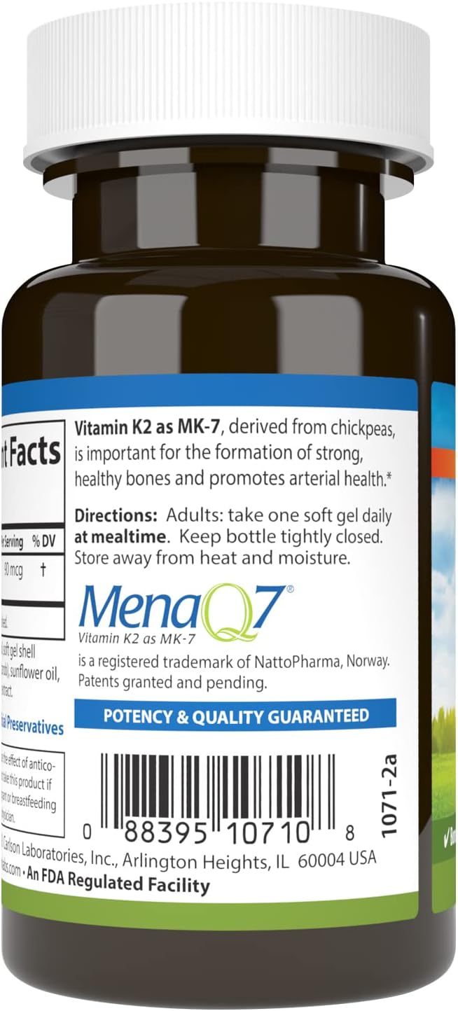 Carlson Vitamin K2 MK-7 90 mcg Softgels for Bone Support and Calcium Bioavailability