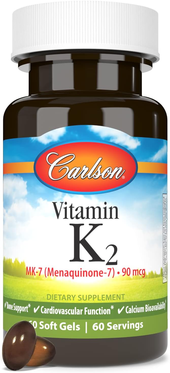Carlson Vitamin K2 MK-7 90 mcg Softgels for Bone Support and Calcium Bioavailability