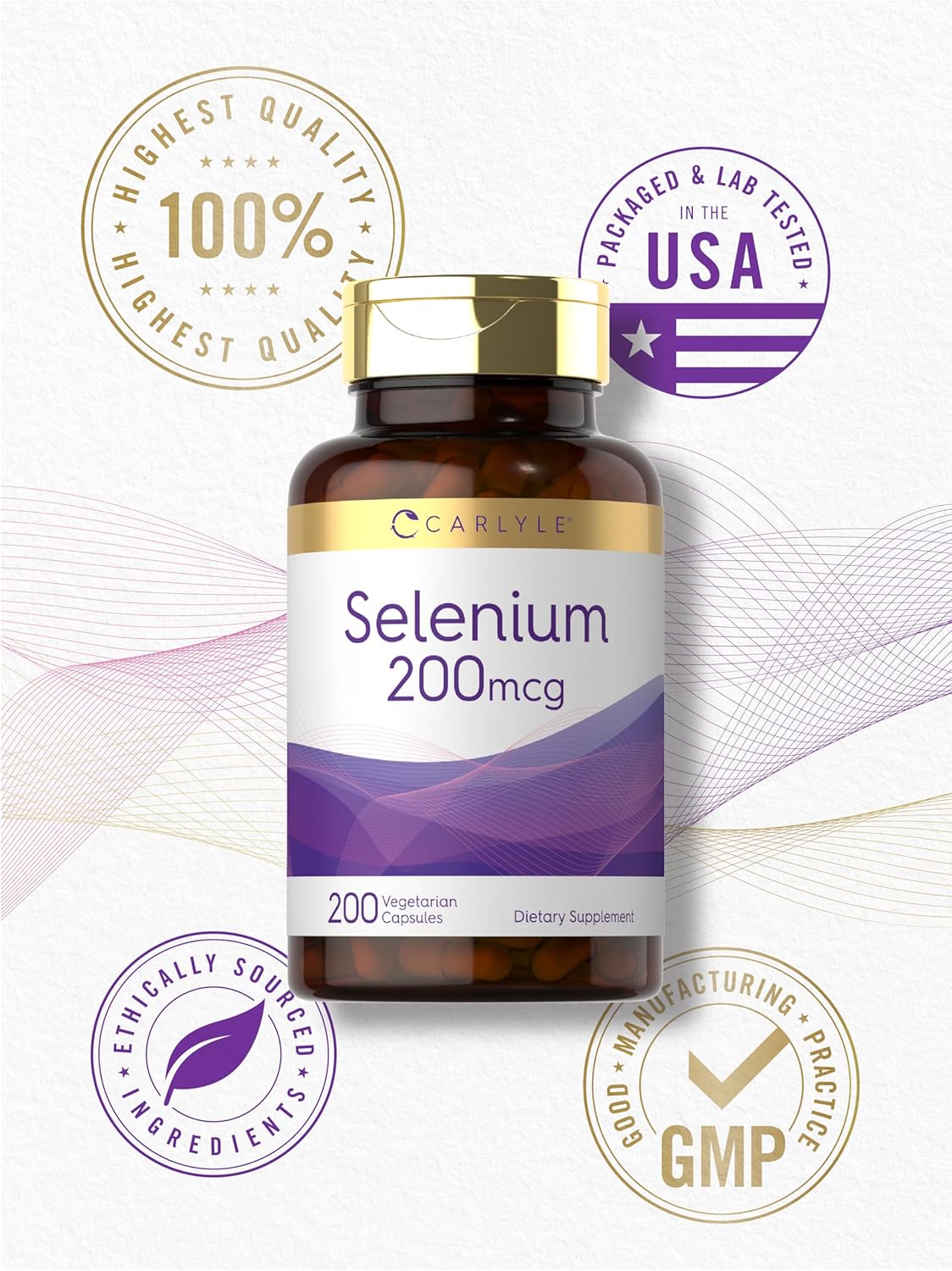 Carlyle 200mcg Yeast Free Selenium Supplement Capsules - Vegetarian, Non-GMO, Gluten Free - L-Selenomethionine Formula - Value Size