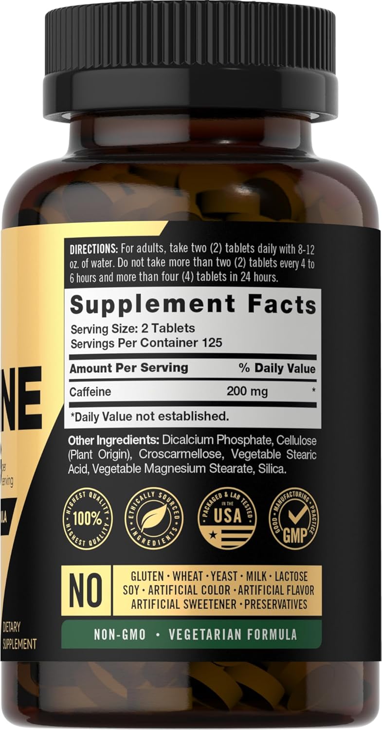 Carlyle 200mg Caffeine Pills - 250 Tablets for Athletes | Vegetarian, Non-GMO & Gluten Free Formula