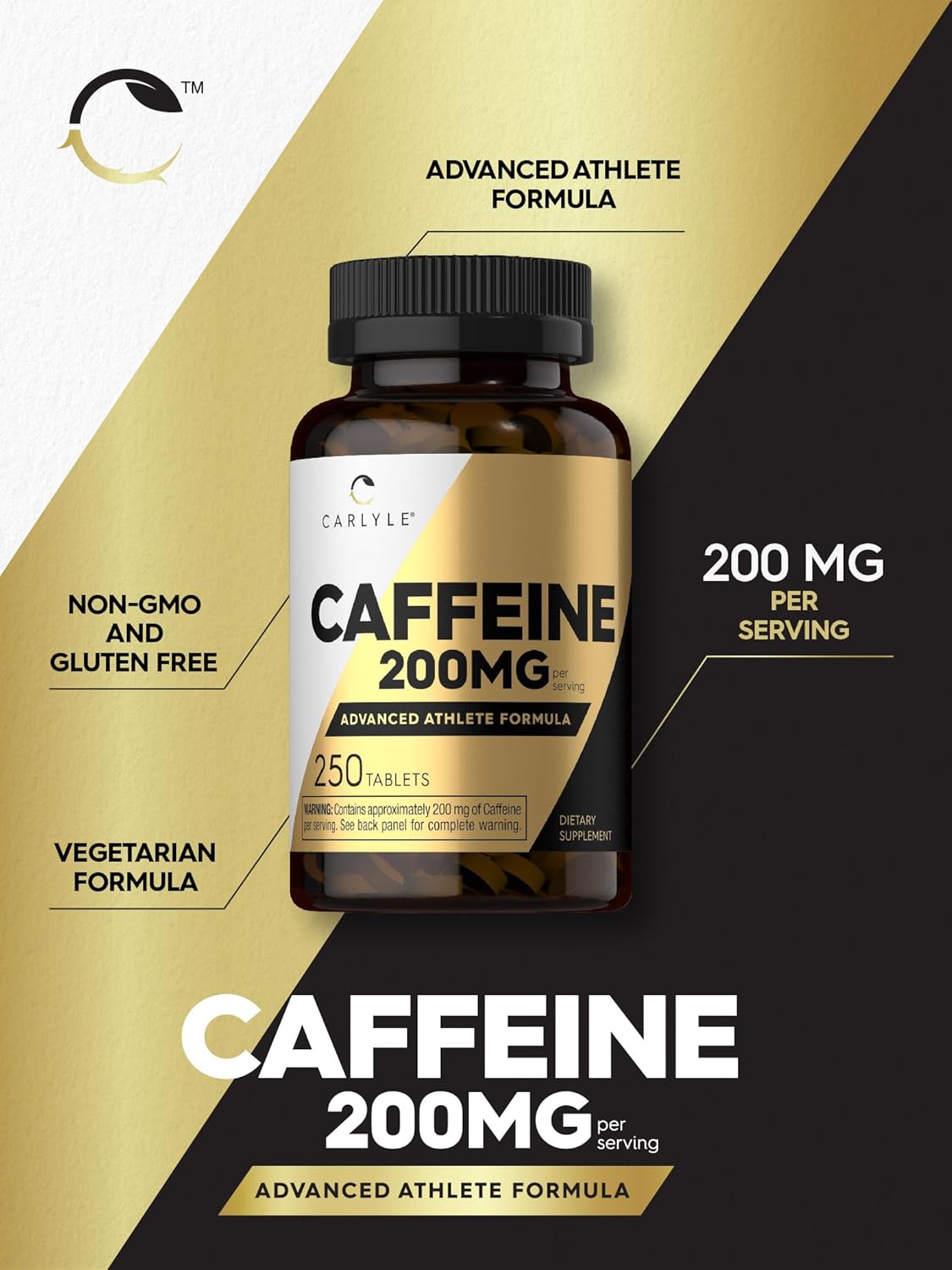 Carlyle 200mg Caffeine Pills - 250 Tablets for Athletes | Vegetarian, Non-GMO & Gluten Free Formula