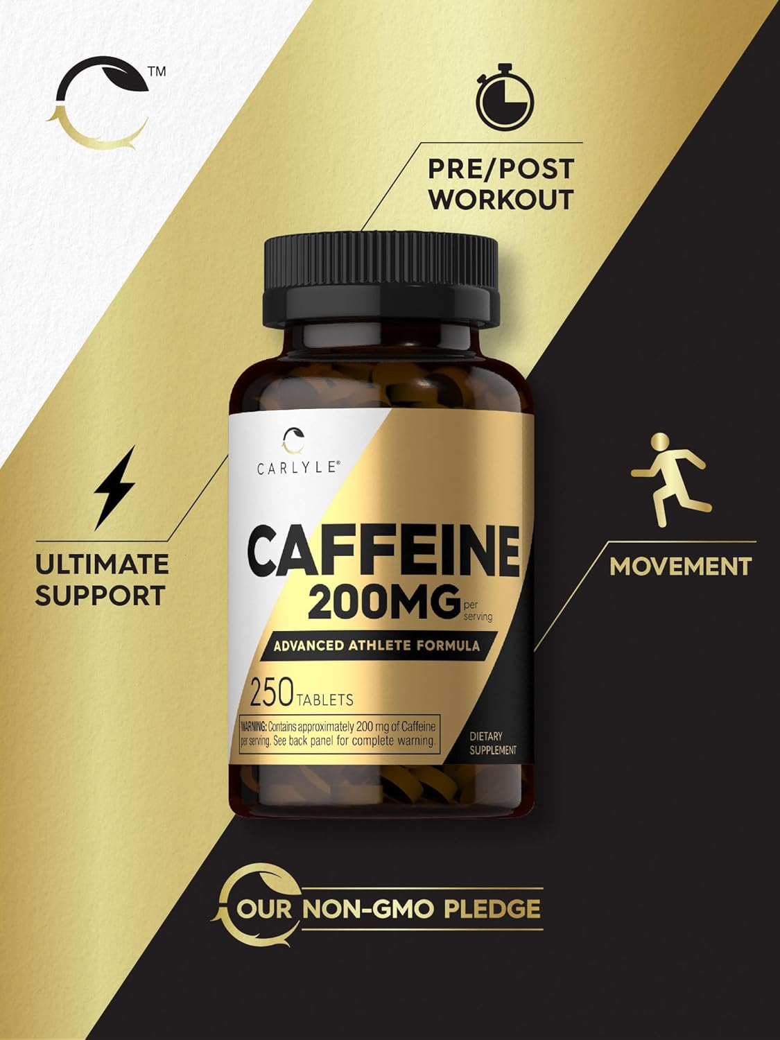 Carlyle 200mg Caffeine Pills - 250 Tablets for Athletes | Vegetarian, Non-GMO & Gluten Free Formula