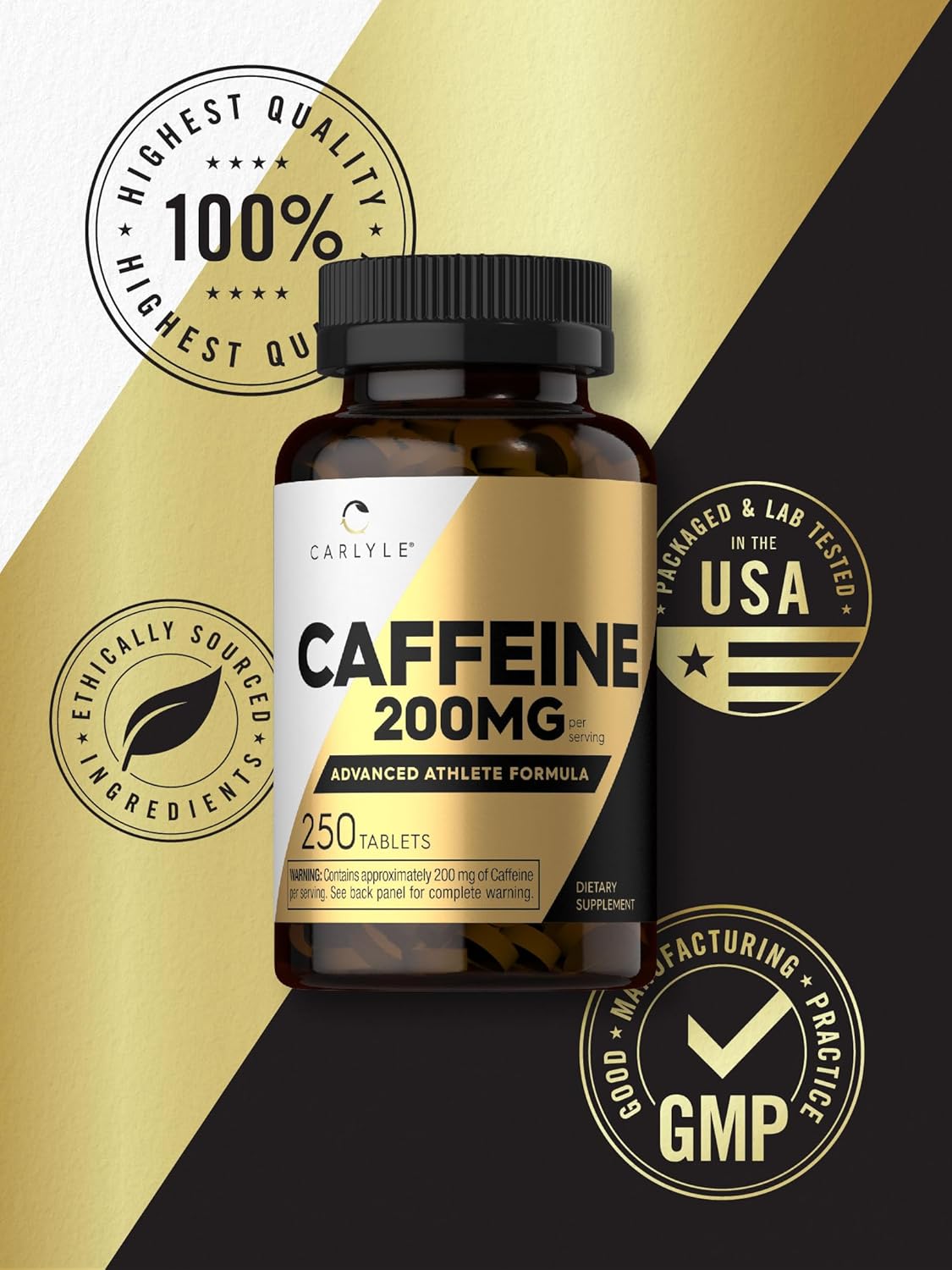 Carlyle 200mg Caffeine Pills - 250 Tablets for Athletes | Vegetarian, Non-GMO & Gluten Free Formula