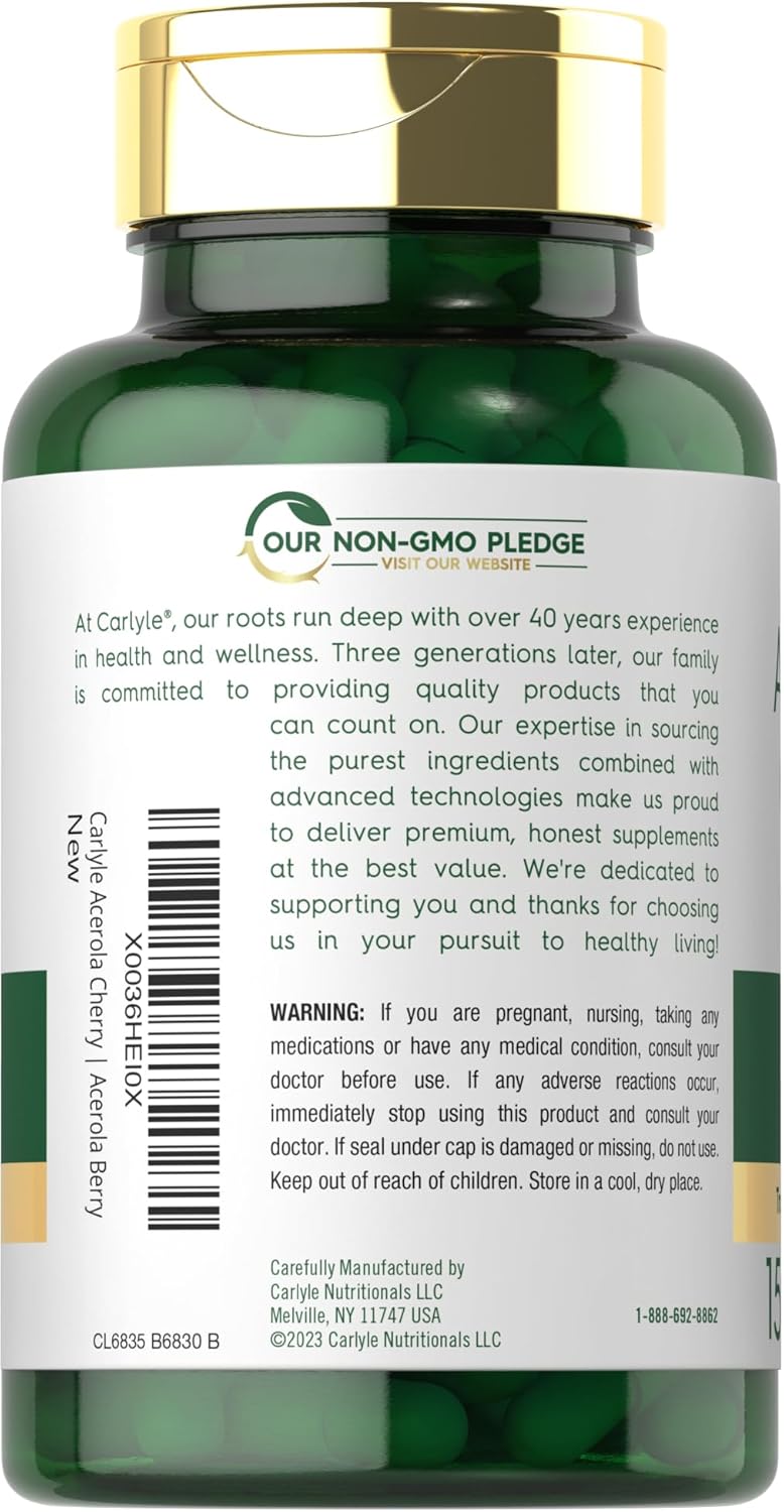 Carlyle Acerola Cherry Capsules - 1000mg - 150 Count - Non-GMO & Gluten Free Extract - Acerola Berry Supplement