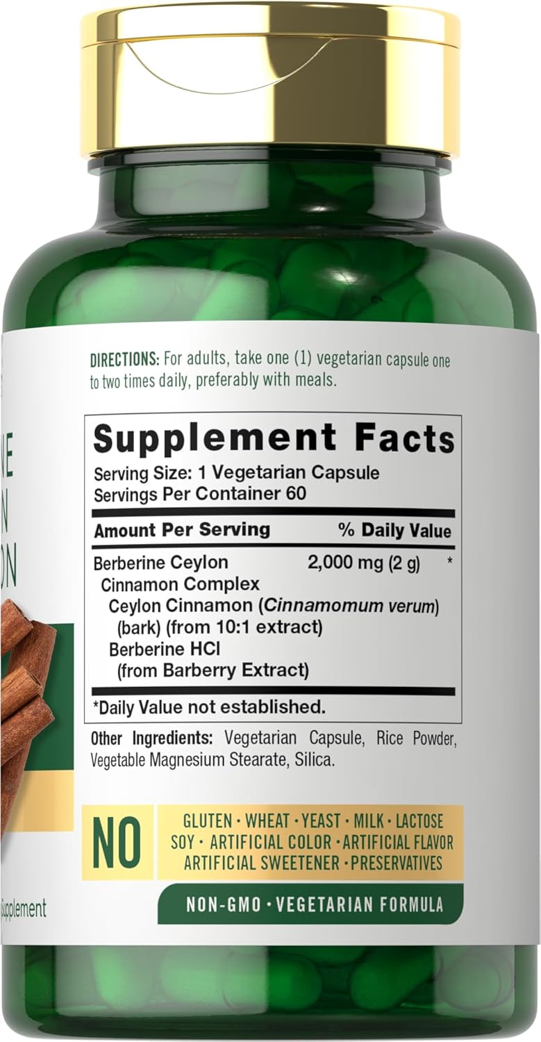 Carlyle Berberine Ceylon Cinnamon Complex 2000mg | 60 Capsules | Vegetarian, Non-GMO, Gluten-Free
