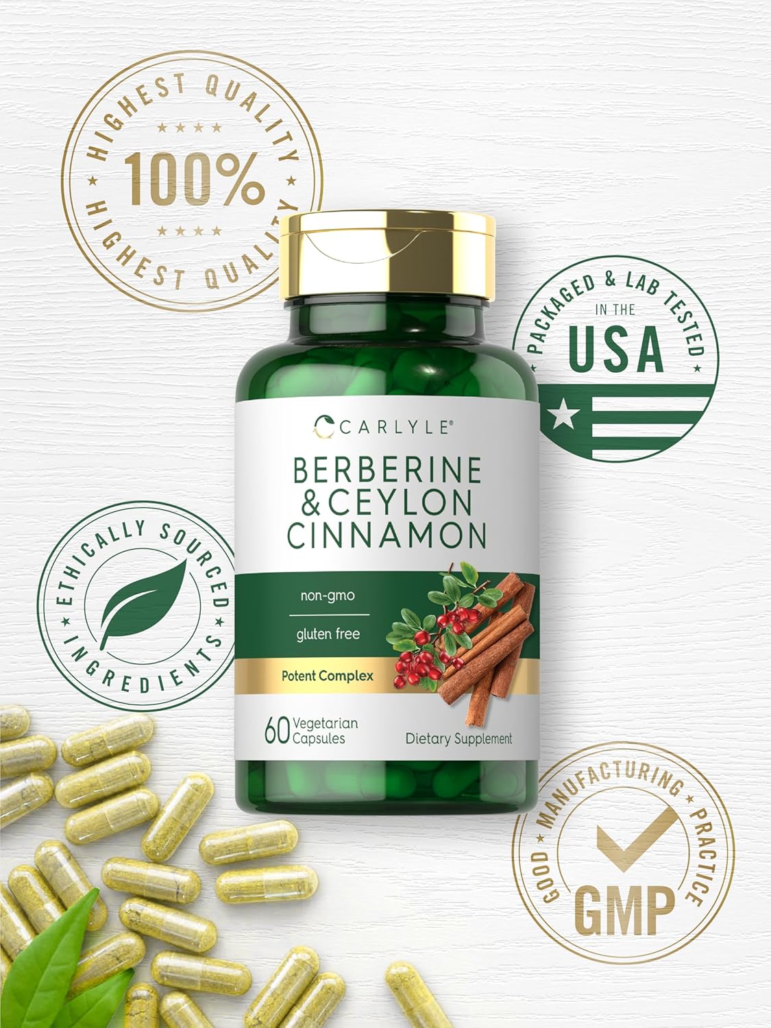 Carlyle Berberine Ceylon Cinnamon Complex 2000mg | 60 Capsules | Vegetarian, Non-GMO, Gluten-Free