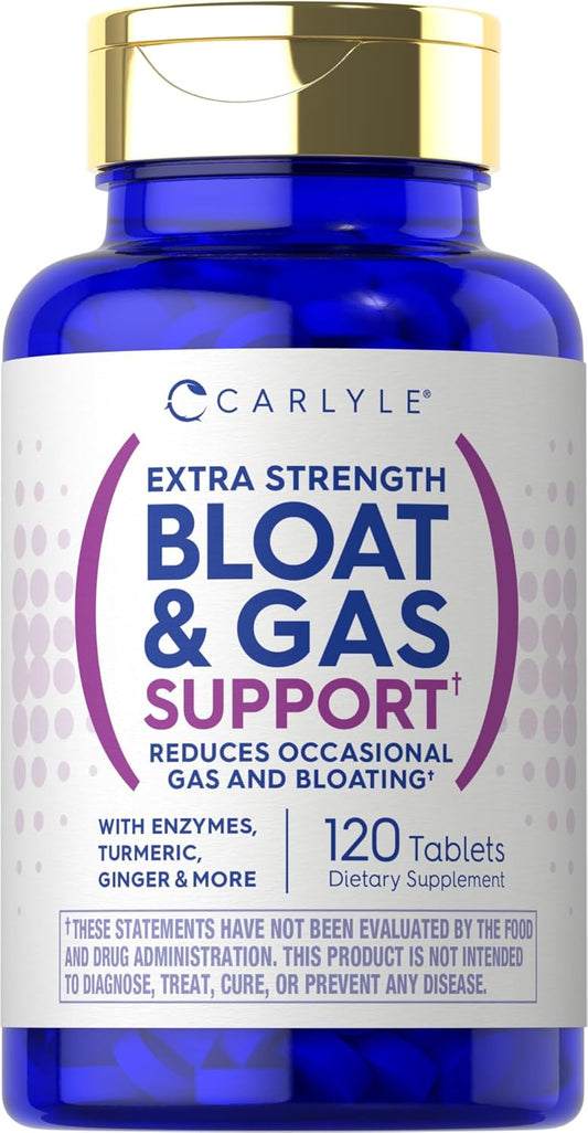 Carlyle Bloat and Gas Relief Supplement | 120 Tablets | Extra Strength Pills with Enzymes, Turmeric, Ginger | Non-GMO & Vegetarian Formula for Men and Women