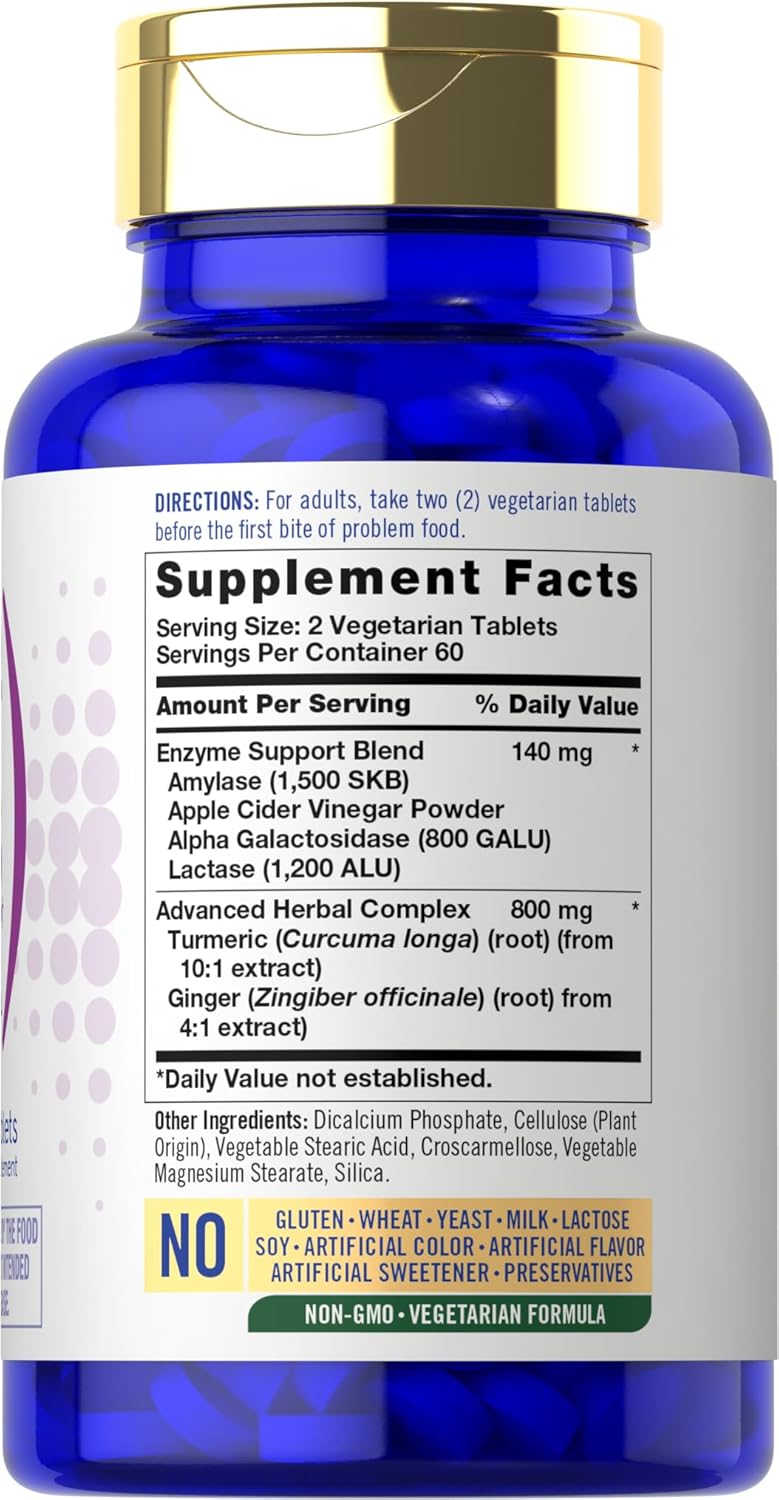 Carlyle Bloat and Gas Relief Supplement | 120 Tablets | Extra Strength Pills with Enzymes, Turmeric, Ginger | Non-GMO & Vegetarian Formula for Men and Women