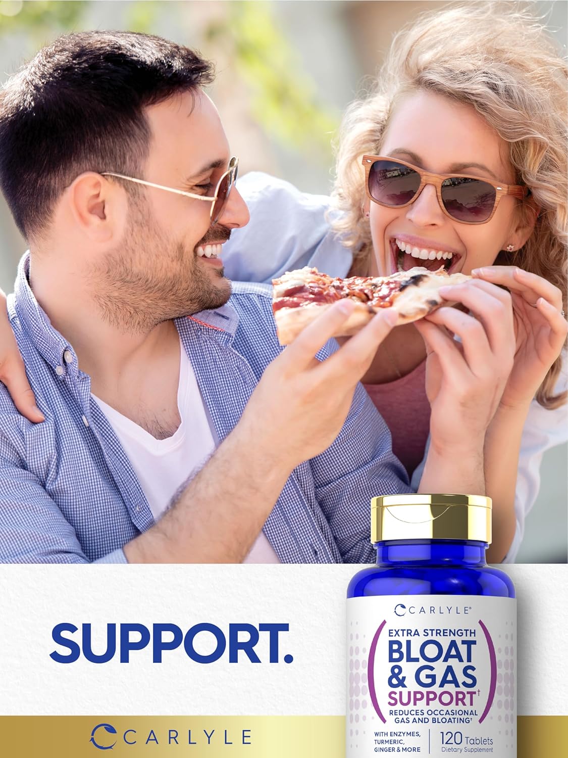 Carlyle Bloat and Gas Relief Supplement | 120 Tablets | Extra Strength Pills with Enzymes, Turmeric, Ginger | Non-GMO & Vegetarian Formula for Men and Women
