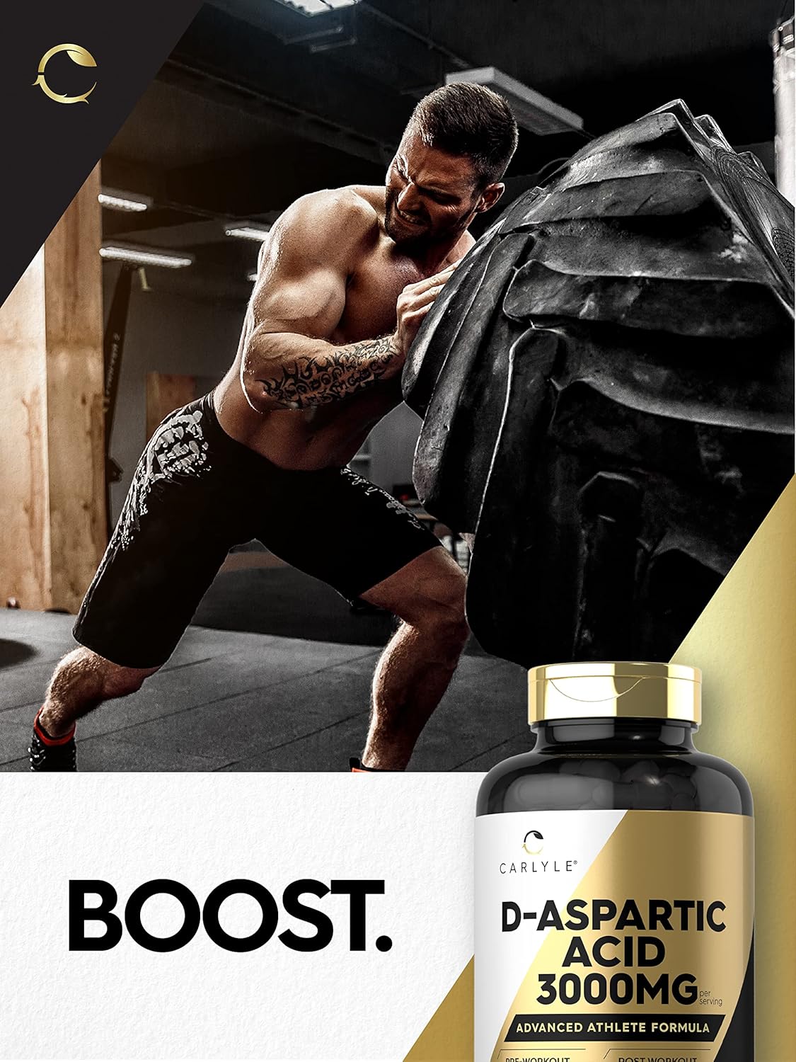 Carlyle DAA Capsules 3000mg 180 Count Non-GMO Gluten Free Advanced Athlete Supplement