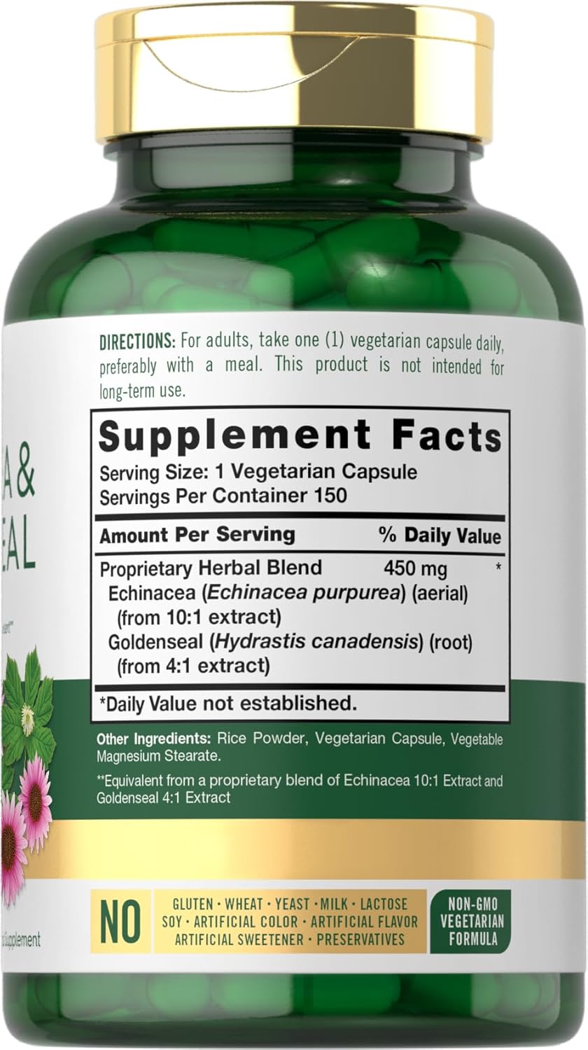 Carlyle Echinacea Goldenseal Capsules - 150 Count - Vegetarian, Non-GMO, Gluten-Free Supplement