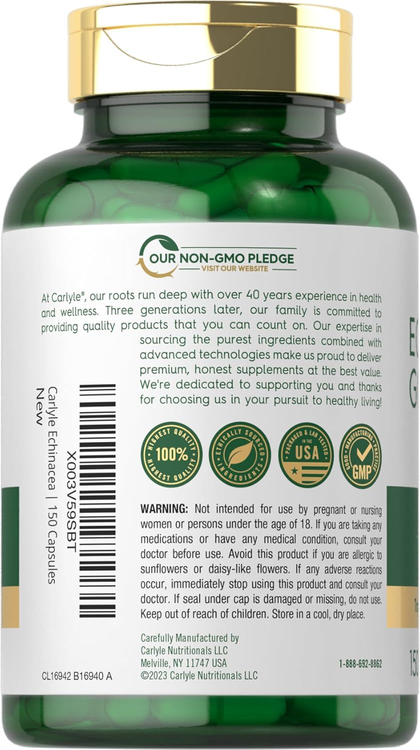 Carlyle Echinacea Goldenseal Capsules - 150 Count - Vegetarian, Non-GMO, Gluten-Free Supplement