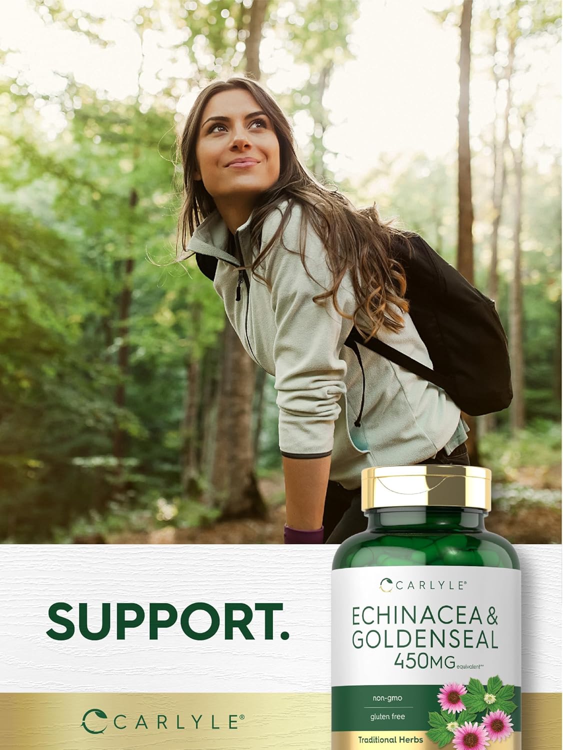 Carlyle Echinacea Goldenseal Capsules - 150 Count - Vegetarian, Non-GMO, Gluten-Free Supplement