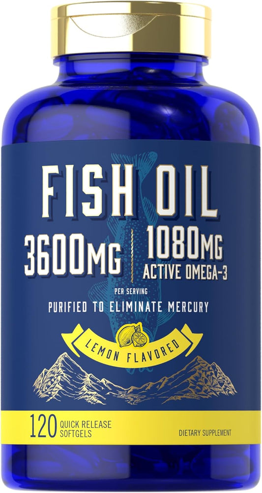 Carlyle Fish Oil Supplement 3600mg | High Strength Omega 3 Capsules | 120 Count Non-GMO & Gluten Free