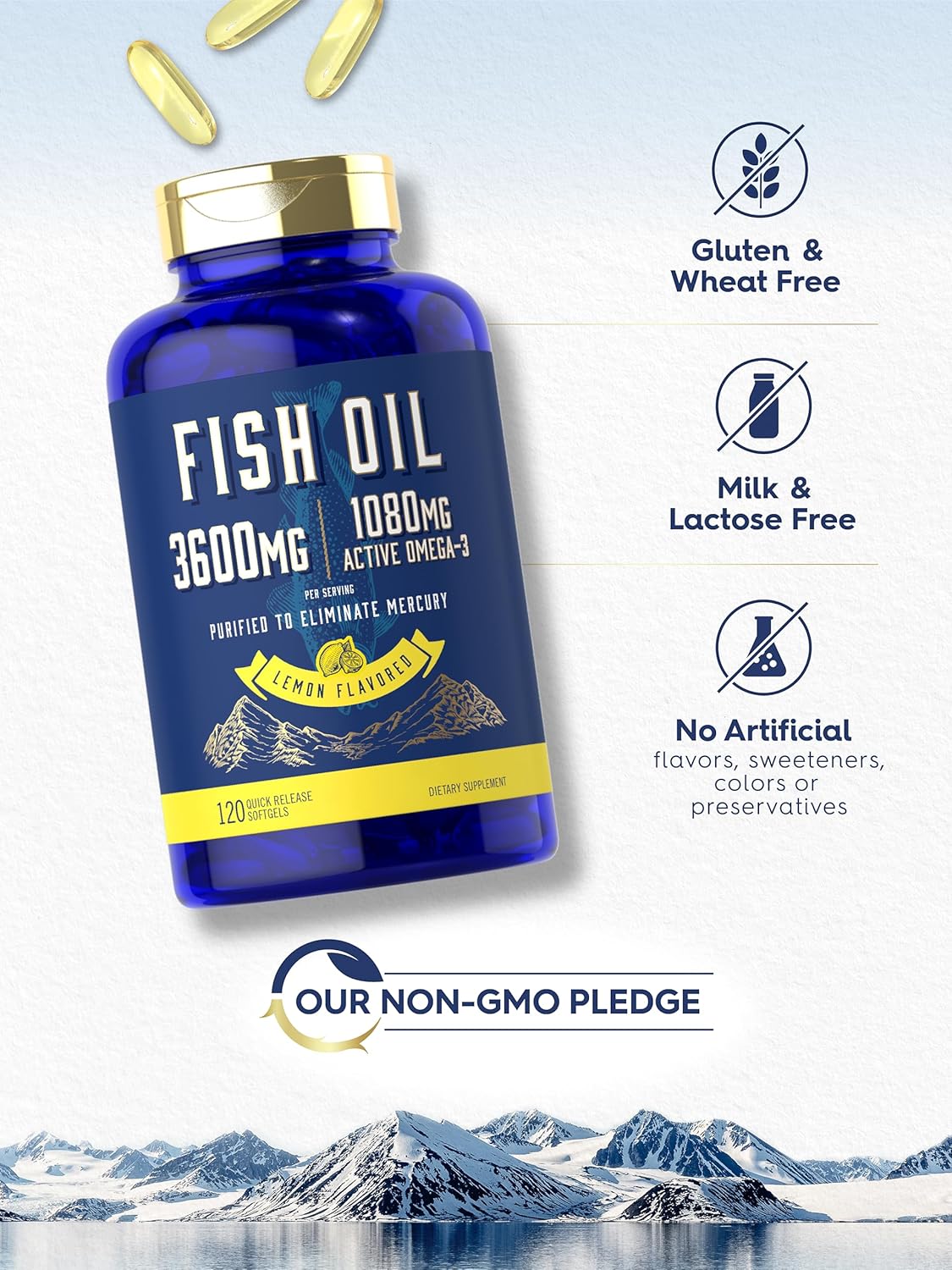 Carlyle Fish Oil Supplement 3600mg | High Strength Omega 3 Capsules | 120 Count Non-GMO & Gluten Free