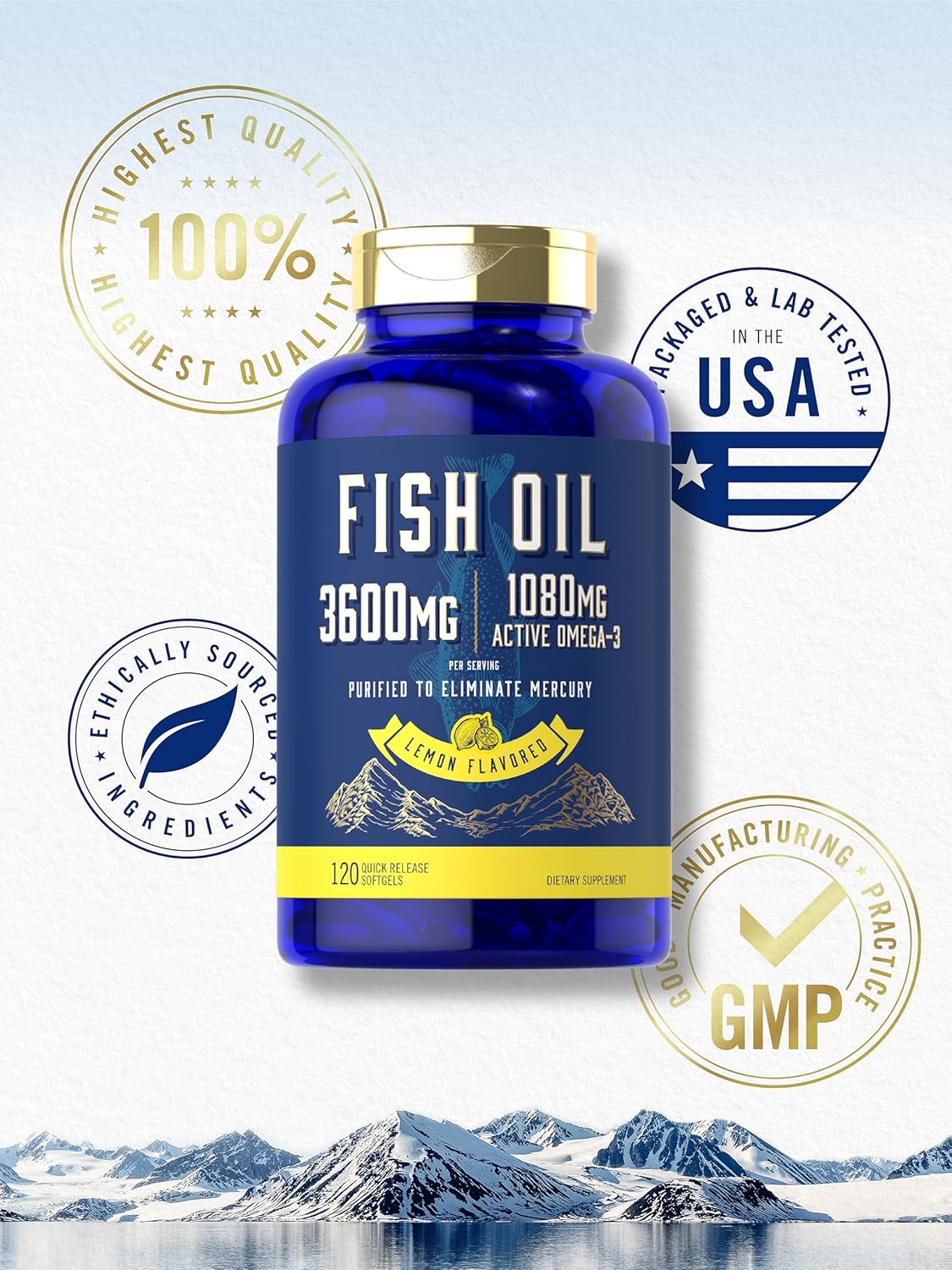 Carlyle Fish Oil Supplement 3600mg | High Strength Omega 3 Capsules | 120 Count Non-GMO & Gluten Free