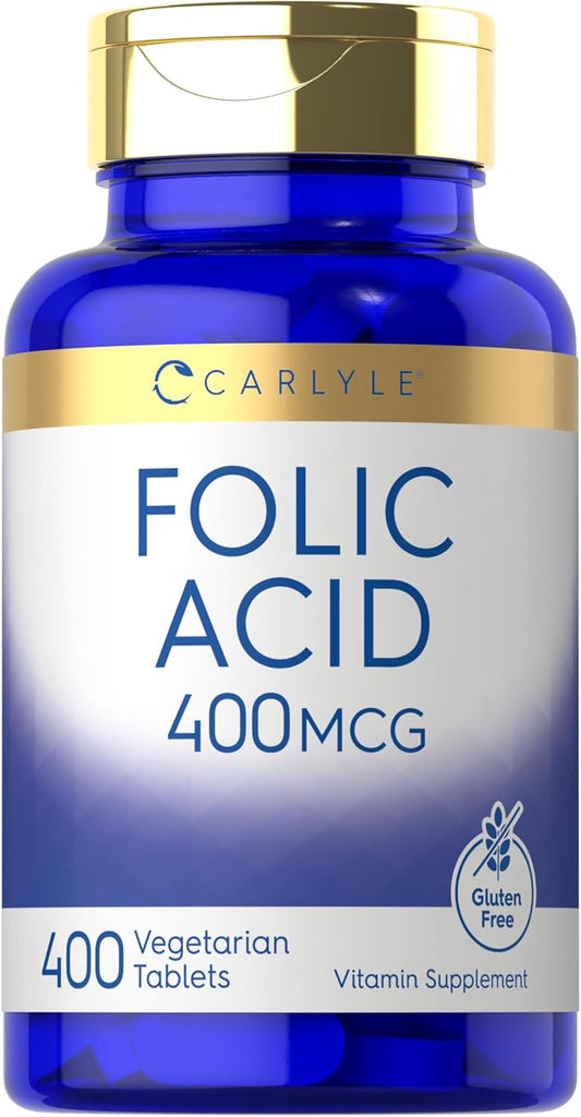 Carlyle Folic Acid 400 mcg Tablets - 400 Count, Vegetarian, Non-GMO, Gluten-Free