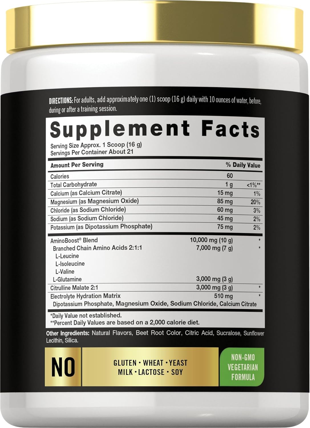 Carlyle Fruit Punch BCAA Amino Acids Pre Workout Powder - Stimulant-Free, Non-GMO, Gluten-Free Supplement