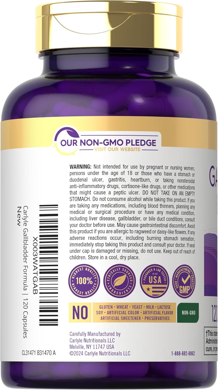 Carlyle Gallbladder Supplement | 120 Quick Release Capsules | Digestive Enzyme Complex | Non-GMO & Gluten Free