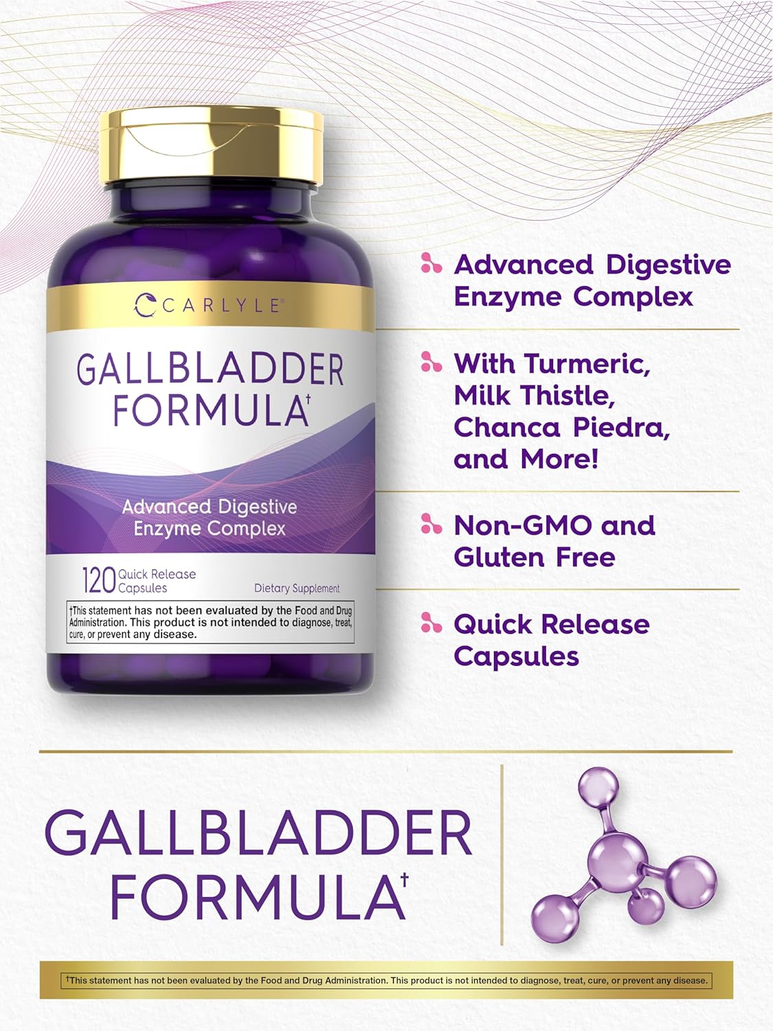 Carlyle Gallbladder Supplement | 120 Quick Release Capsules | Digestive Enzyme Complex | Non-GMO & Gluten Free